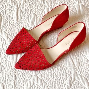 Nine West red suede wedges with cutout detail